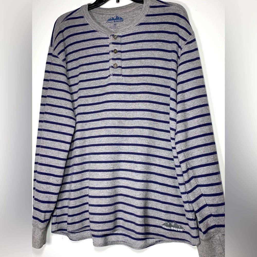 Eddie Bauer Gray and Navy Striped Henley - Picture 3 of 4